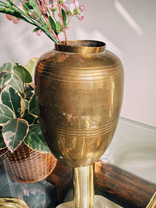 Vintage Solid Brass Tall Vase