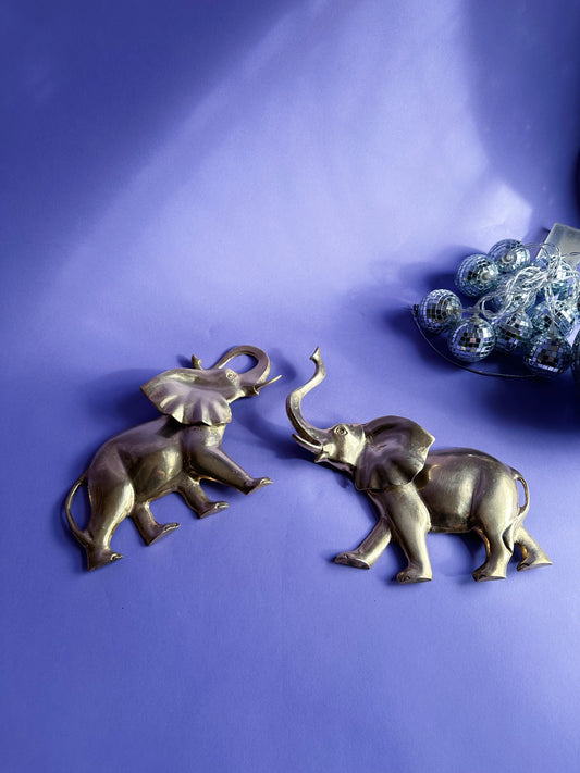 Vintage Brass Wall Hanging Elephant Pair