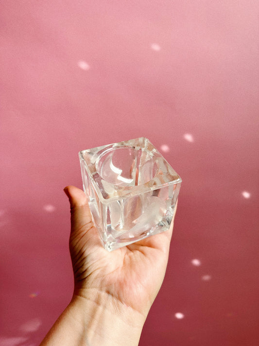 Vintage Heavy Moon Glass Tea Light Holder