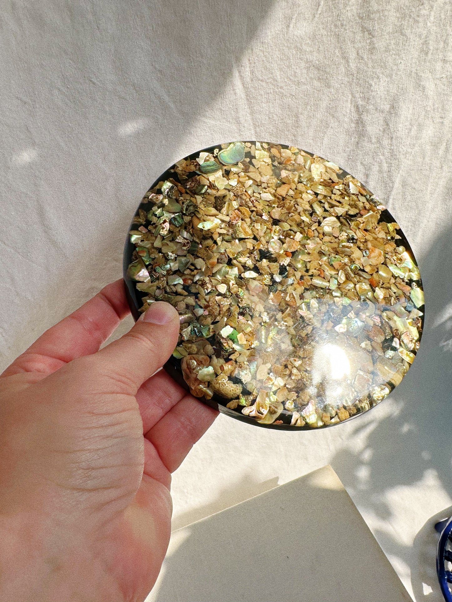 Vintage Lucite Crushed Shell Trivet