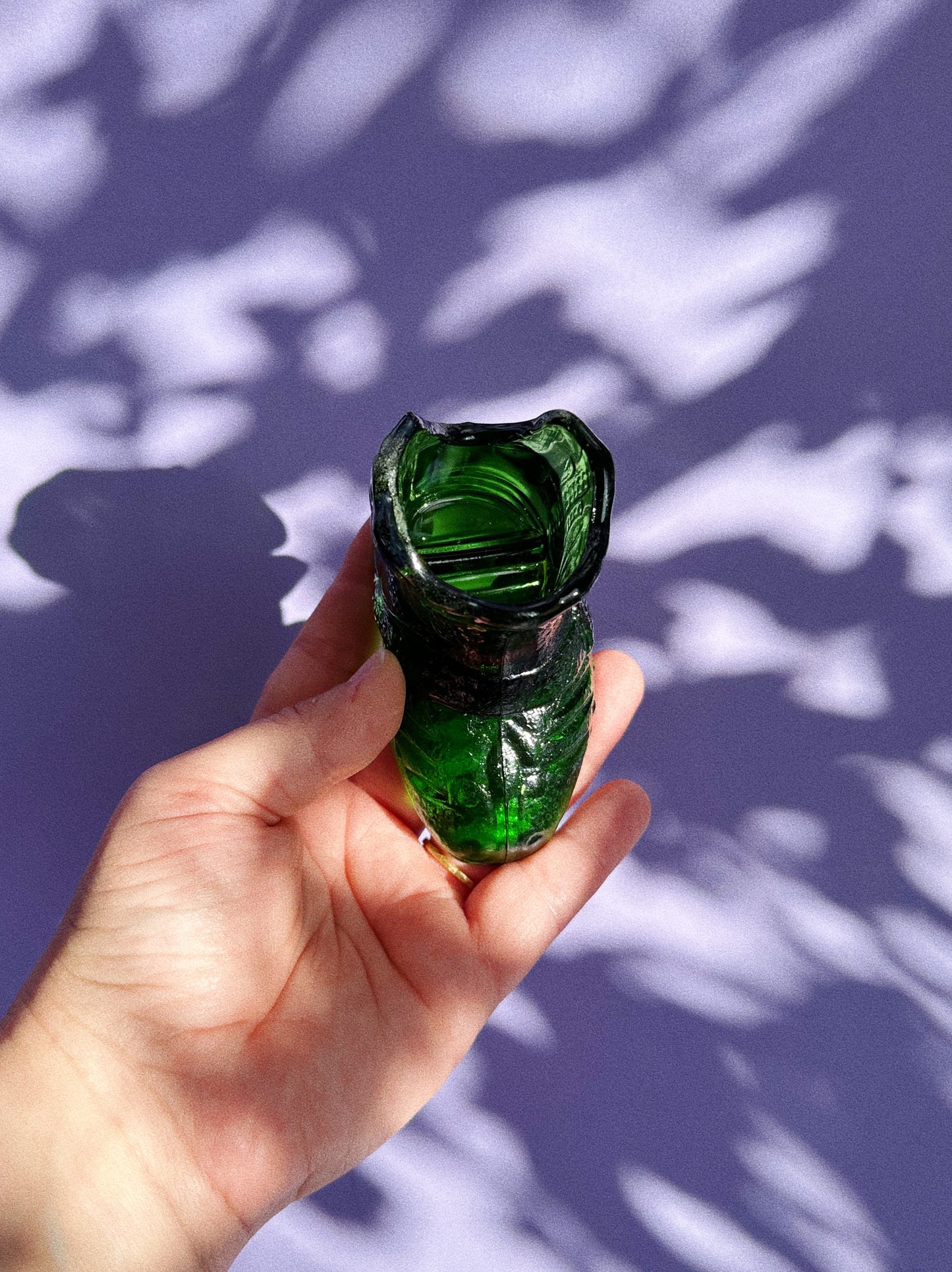 Small Vintage Green Glass Shoe Match Holder
