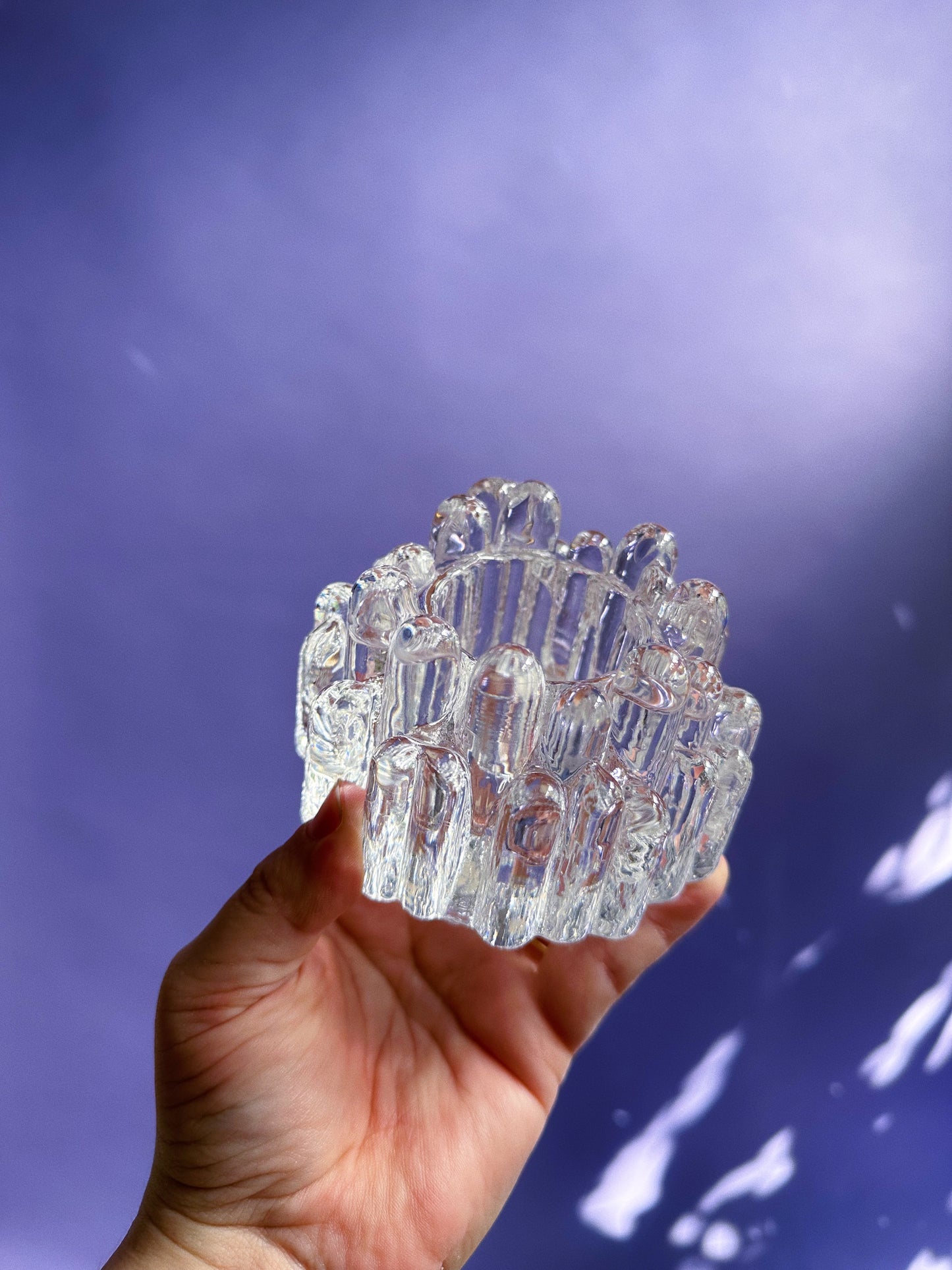 Vintage Glass Candle Votive Holder KOSTA BODA Sweden Polar Ice Stalagmite Heavy