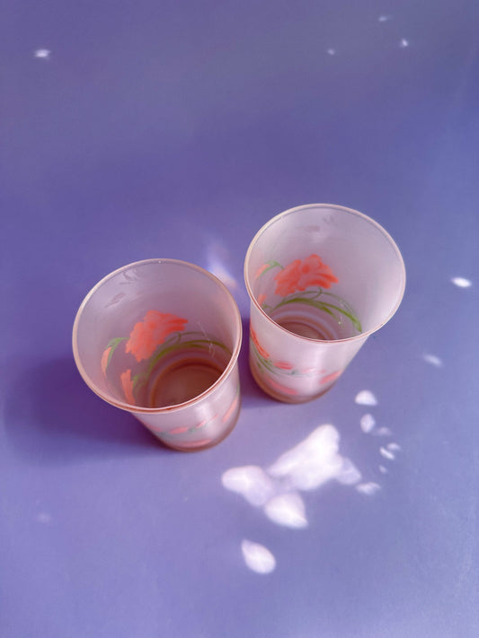 Vintage Pink Floral Libbey Glass Tumblers