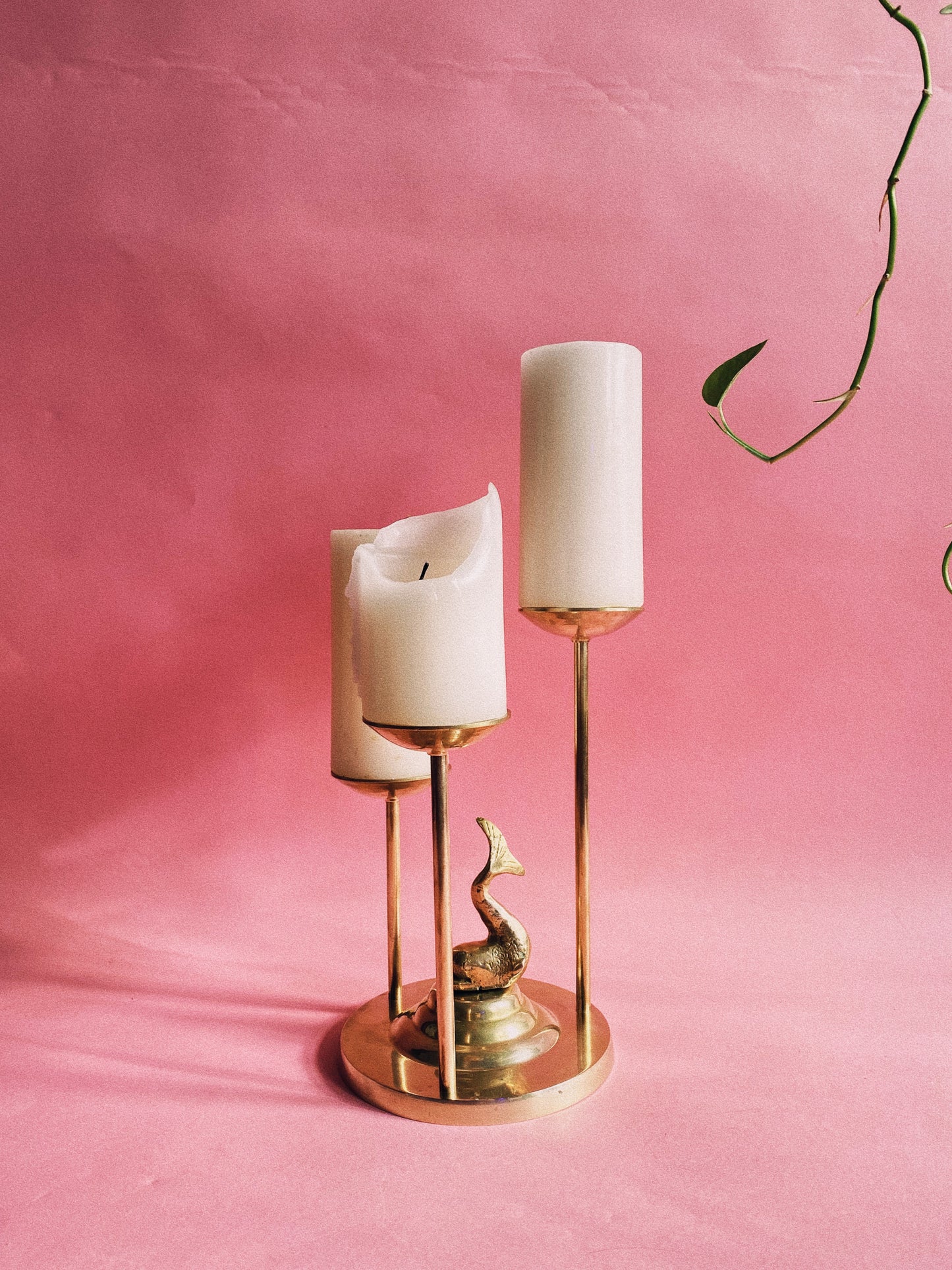 Vintage Solid Brass Koi Fish Candle Holder Trio