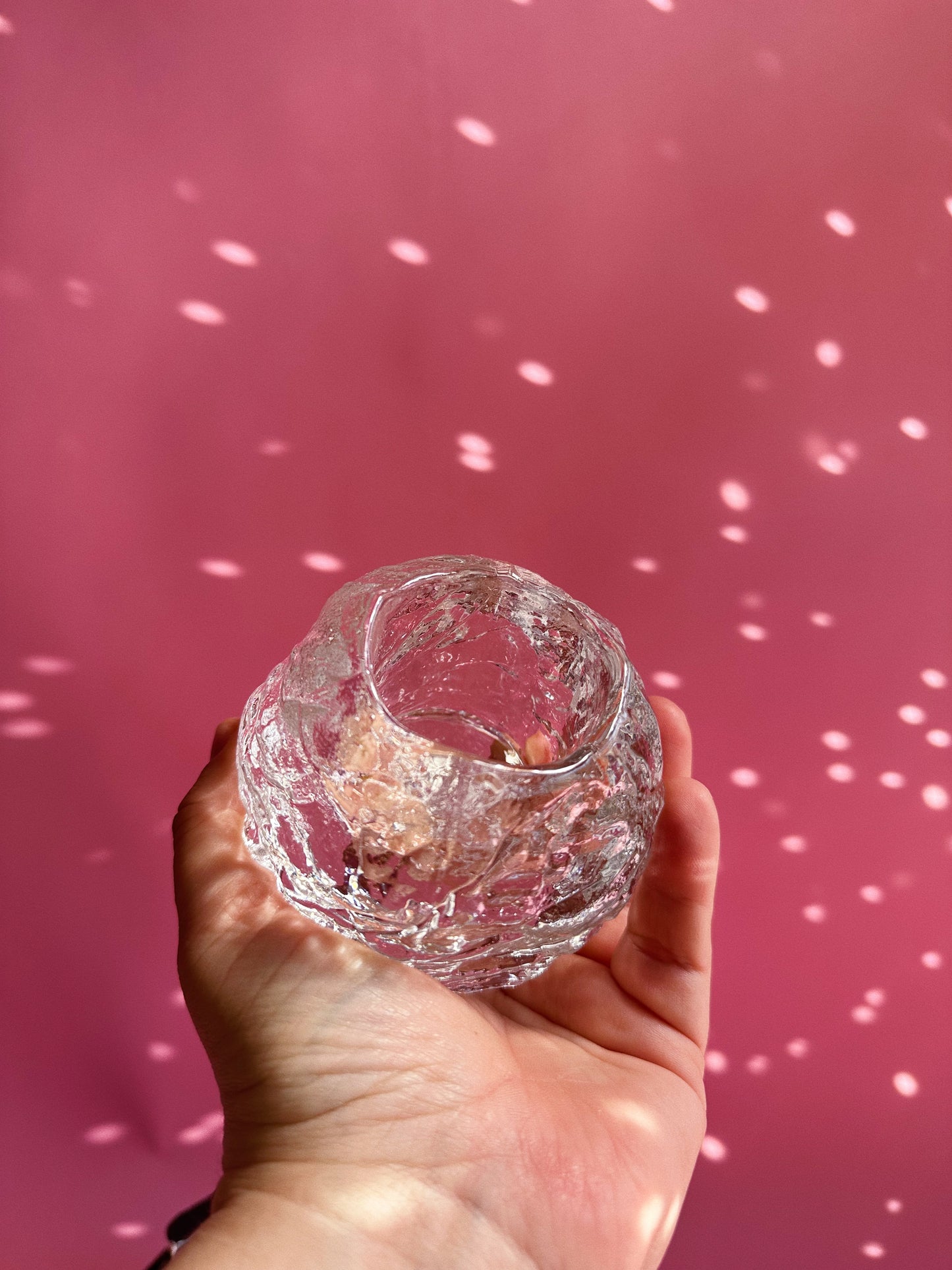 Vintage Kosta Boda Crystal Snowball Votive Sweden Tea Light Candle In Box
