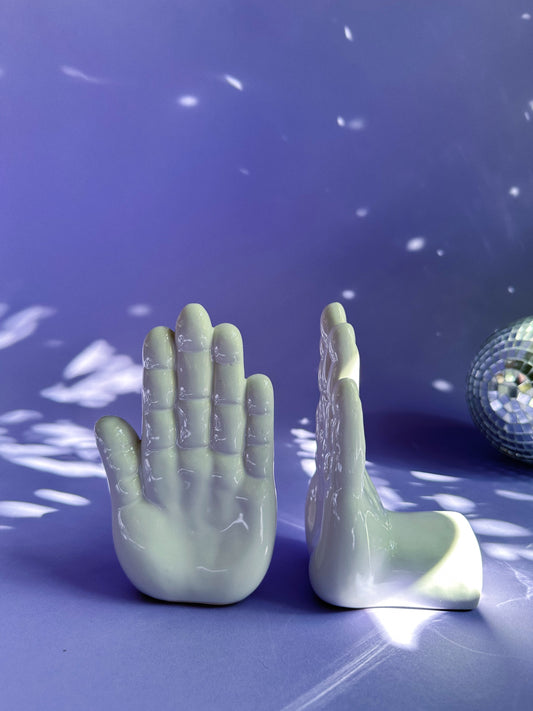 White Ceramic Hands Book Ends VTG 6.25” Weighted W/O Sand MCM NOTE