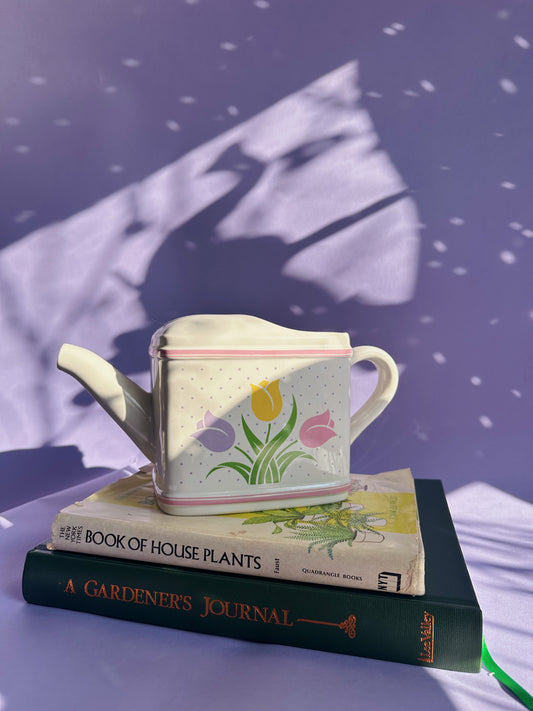 Vintage 1980s Ceramic Tulips Teleflora Plant Watering Pitcher