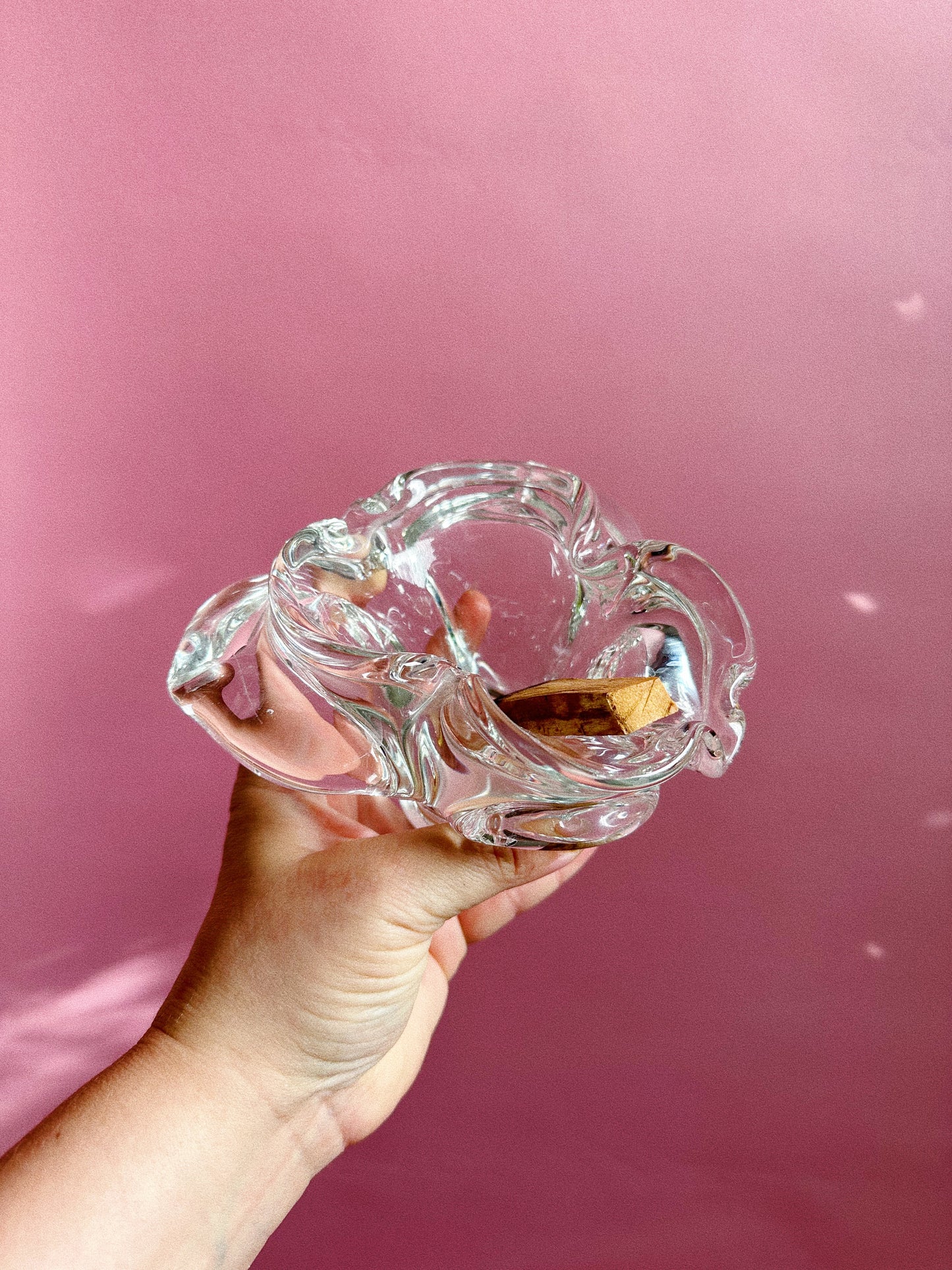 Heavy Crystal Vintage Flower Ashtray / Throw Dish