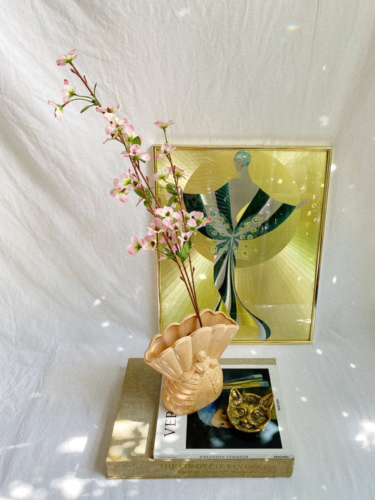 Vintage Peach Ceramic Lady In A Dress Vase