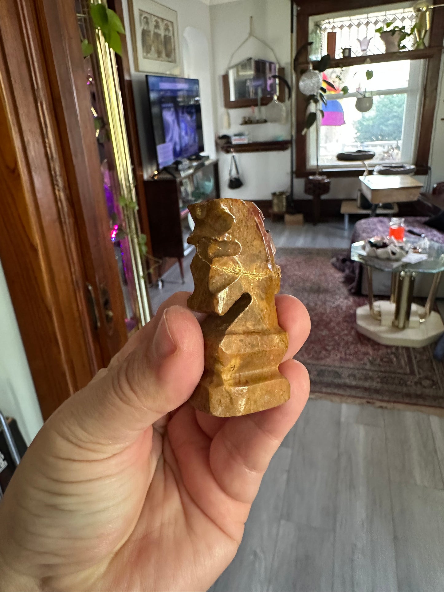 Vintage Complete Aztec Chess Set Marble Cut Stone Hand Carved Large Brown White