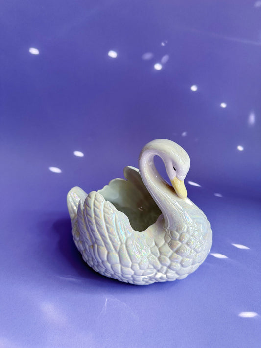 Vintage 1971 Porcelain Iridescent Swan Planter