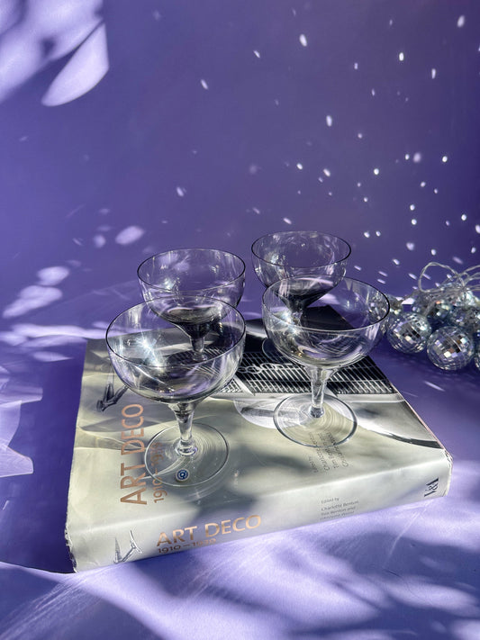 4 Vintage BelKraft Moonglo BK1 West German Hand Blown Champagne Coupes