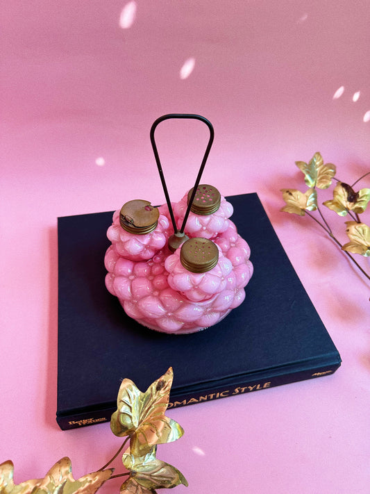 EAPG Condiment Set Pink Bulging Petal Consolidated Lamp & Glass Co. 1895