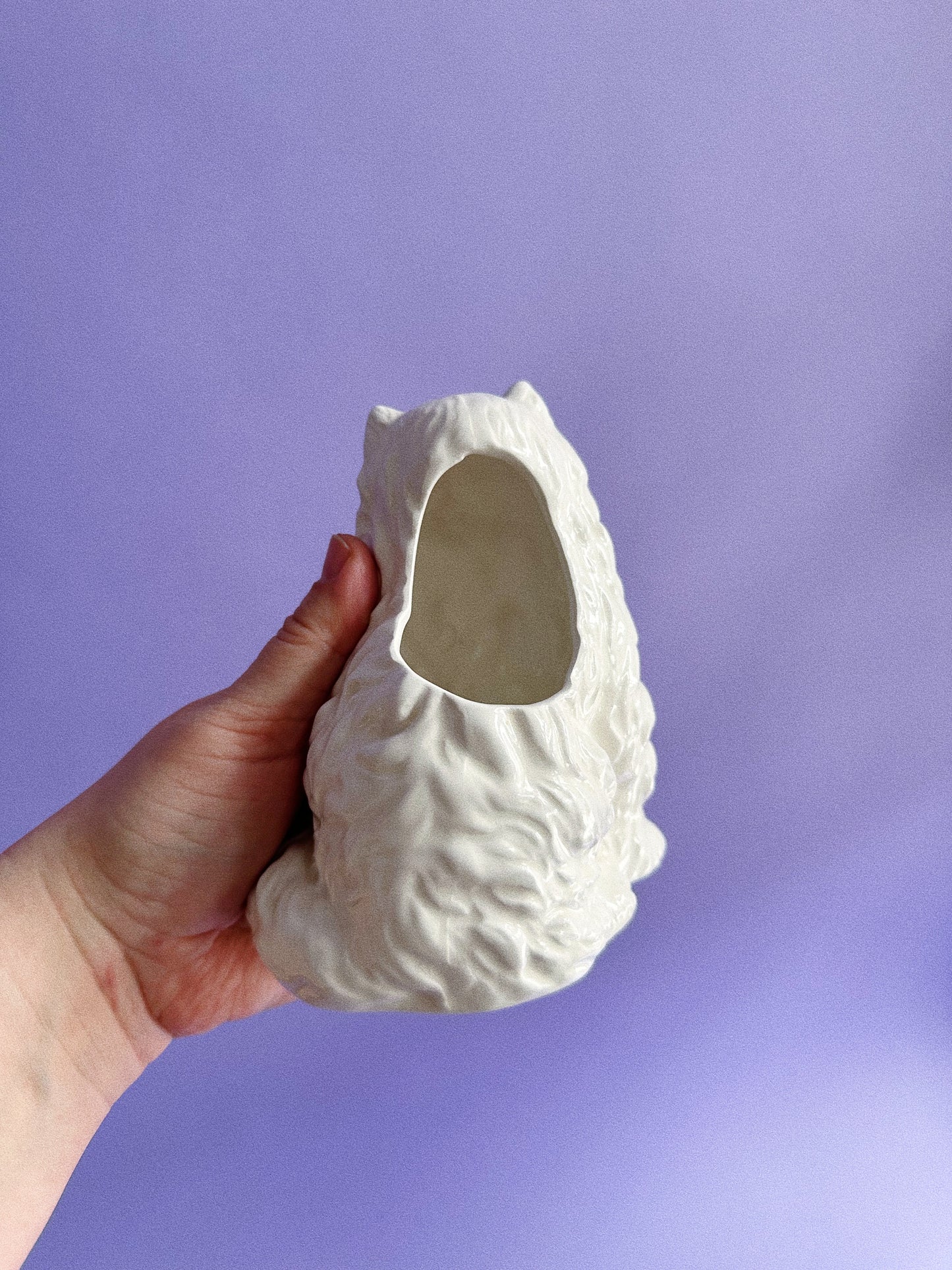 Vintage Ceramic Fluffy White Cat Planter