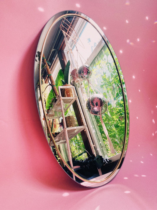 Post Modern Brass Rimmed Oval Mirror