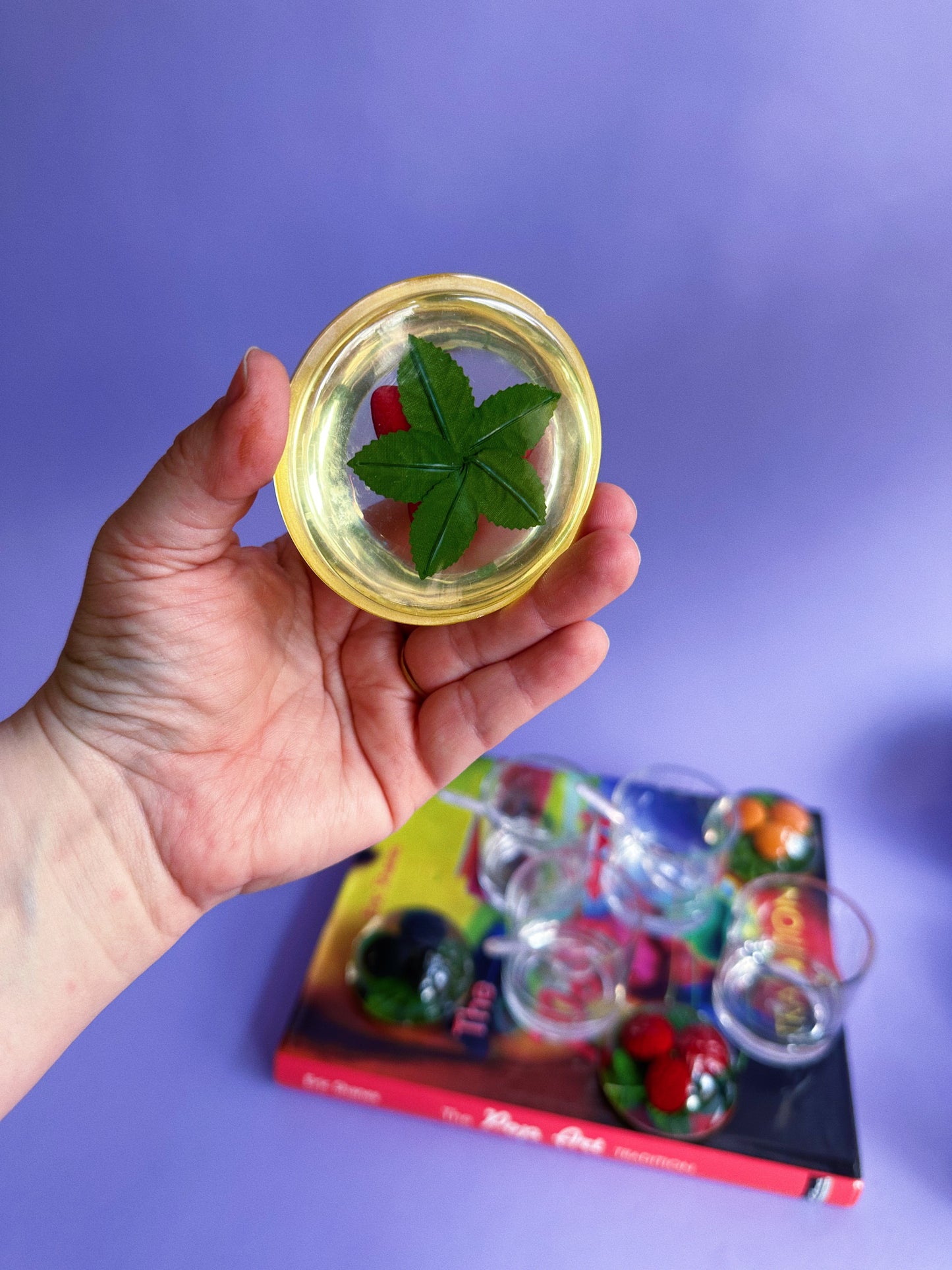Vintage Set of 4 Lucite & Acrylic Jam Jars w/ 3 Spoons, Oranges and Berries