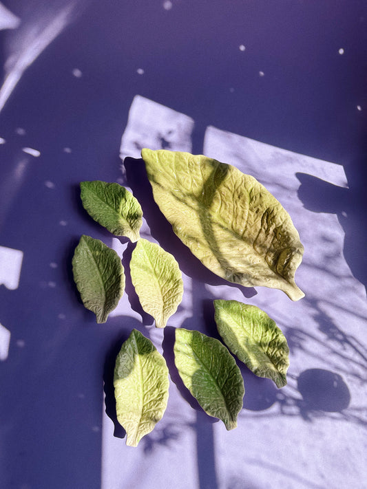Vintage Majolica Green Leaf Lettuce Cabbage Snack Tray + 6 Leaf Dishes Japan
