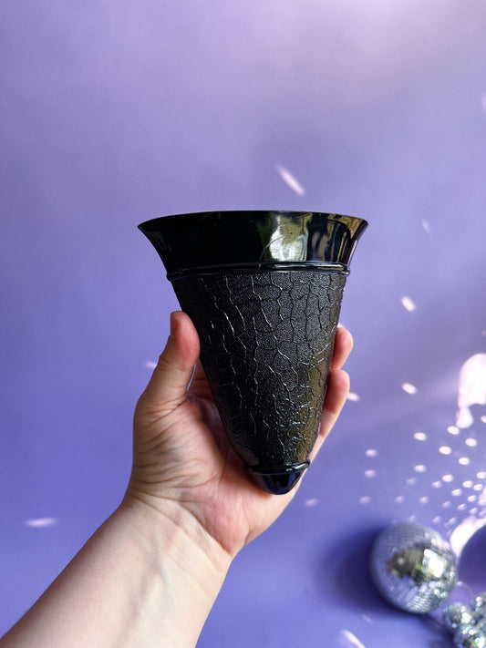 Old Black Glass Black Amethyst Wall Pocket Vase With Design