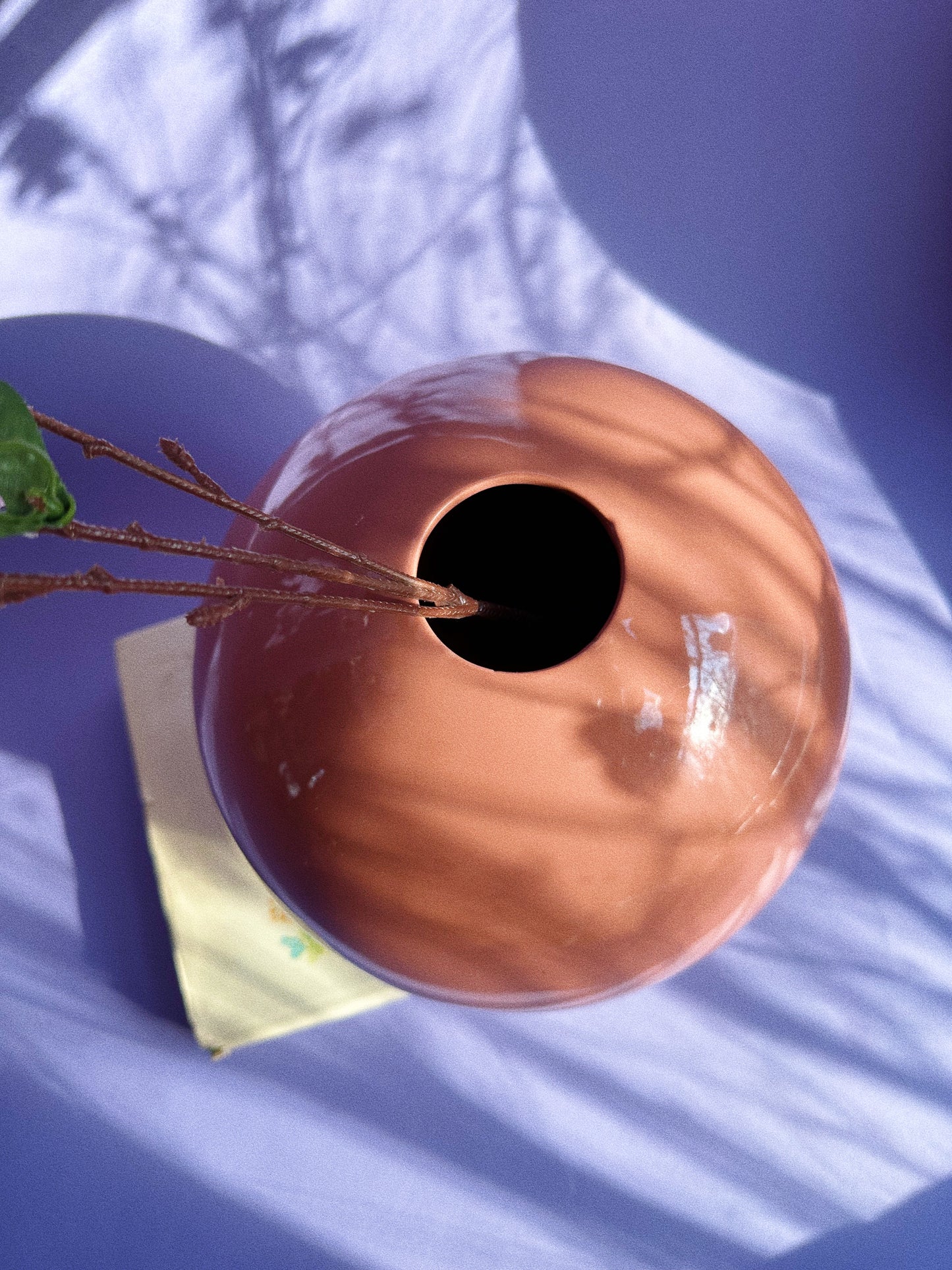 Vintage 80s Peach Art Deco Revival Round Vase