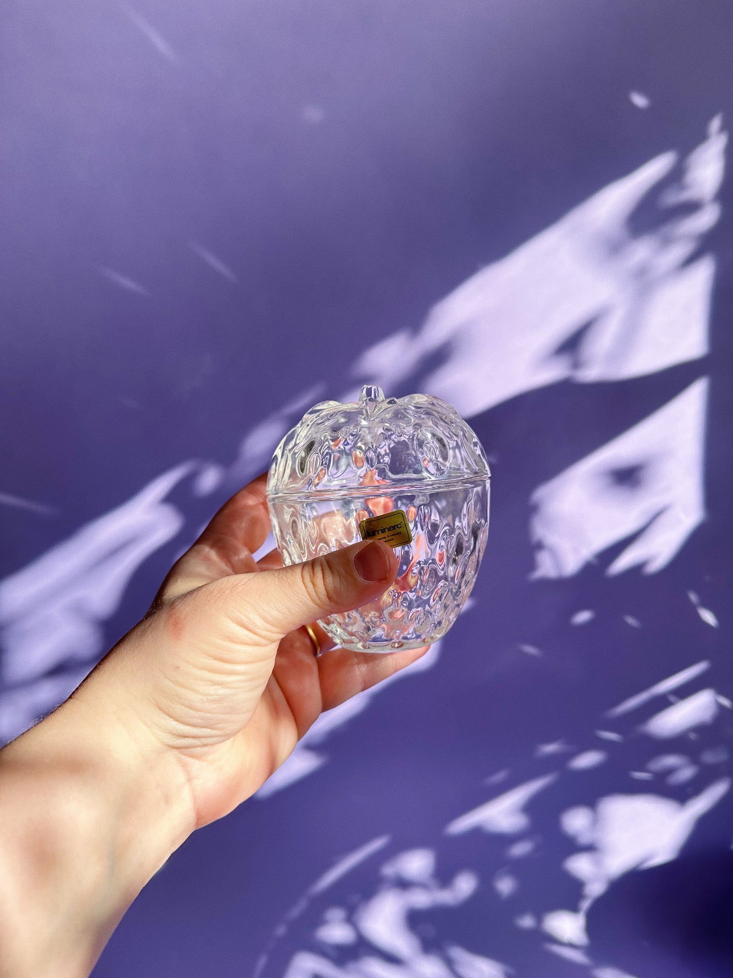 Vintage Luminarc Glass Strawberry Lidded Box Trinket Box Made in France