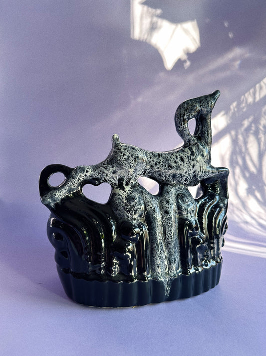 MCM Vintage Black and White Drip Deer / Impala TV Lamp