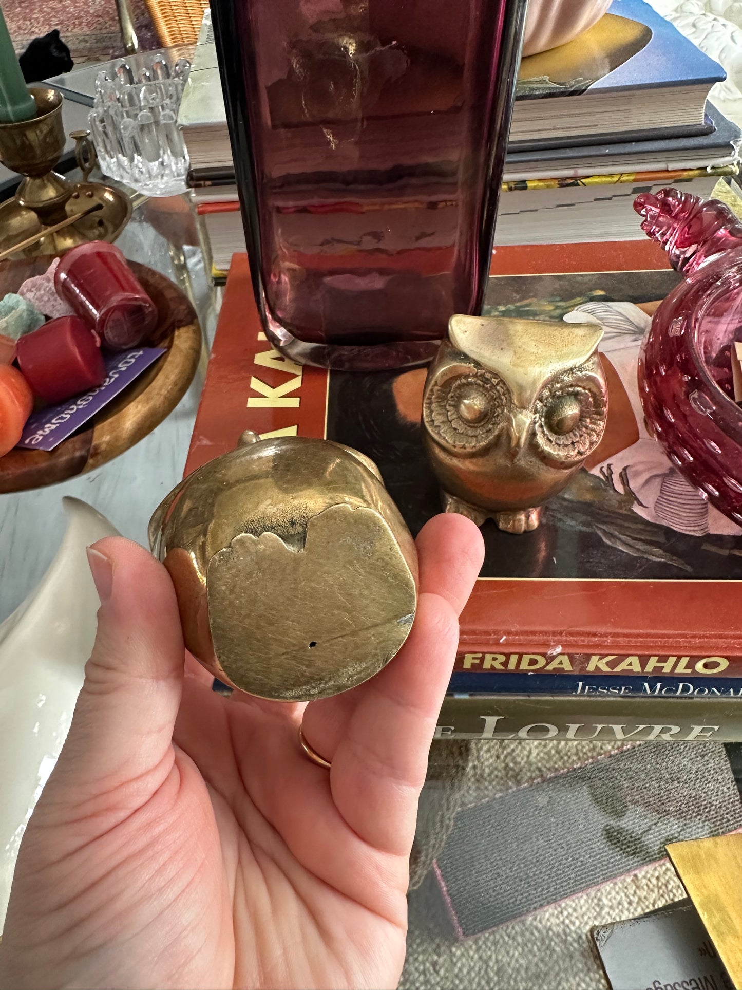 Vintage Brass Owl Pair Paperweights
