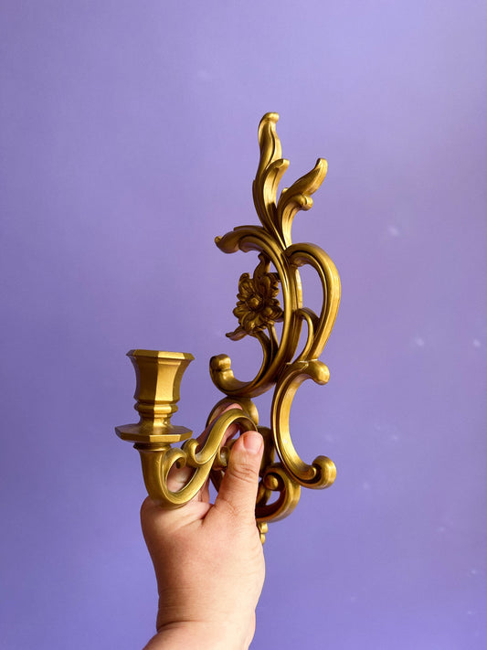Vintage Gold Syroco Candle Wall Sconces