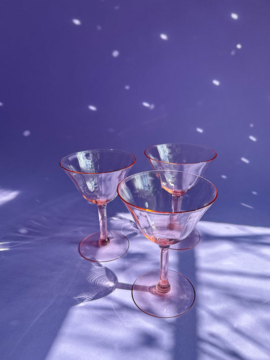 Vintage Pink Cocktail - Martini Glasses, 1950's