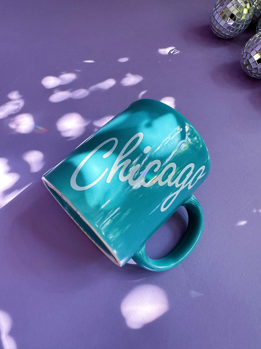 Vintage 90s Waechtersbach West Germany Mug Turquoise Aqua Chicago