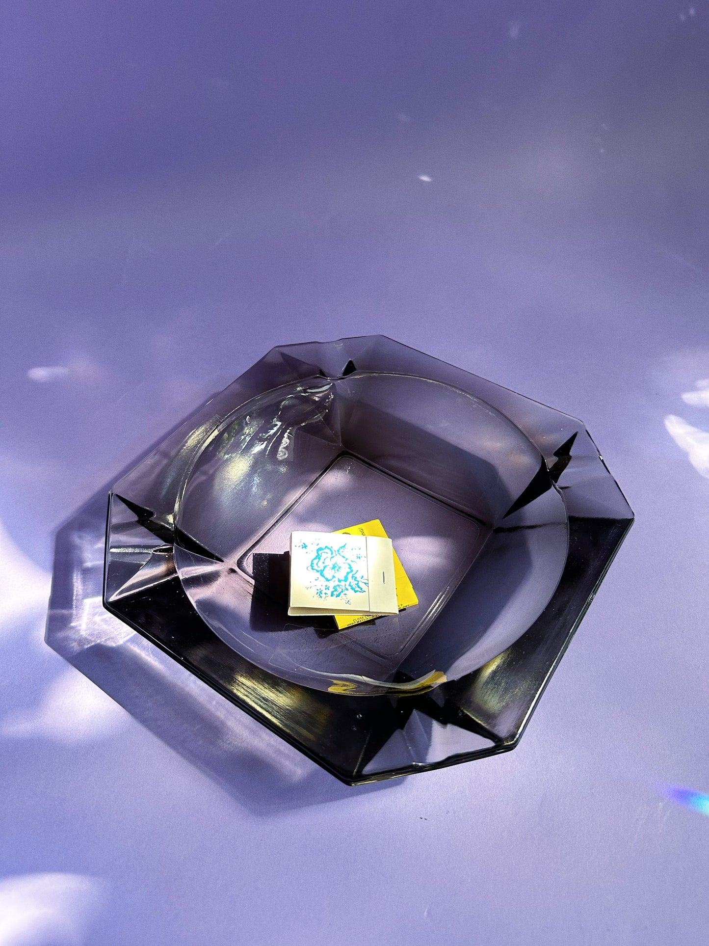 Large Vintage MCM Black Glass Ashtray