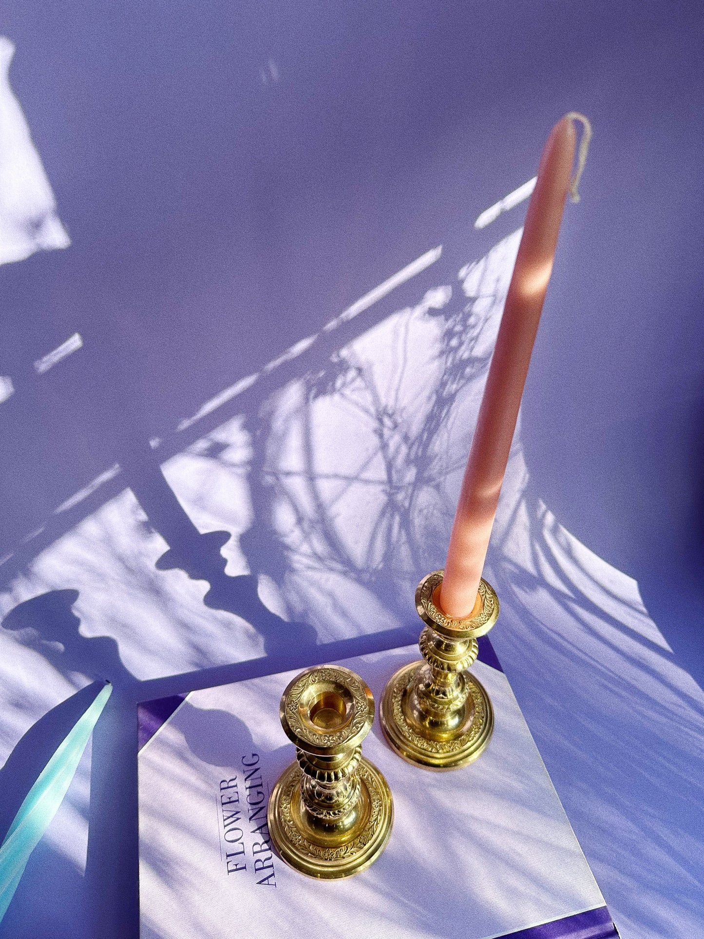 Vintage Shiny Brass Floral Etched Candlesticks