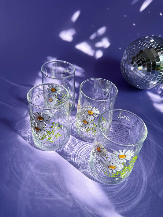 Vintage Daisy April Flower of the Month Brockway Glass Tumblers
