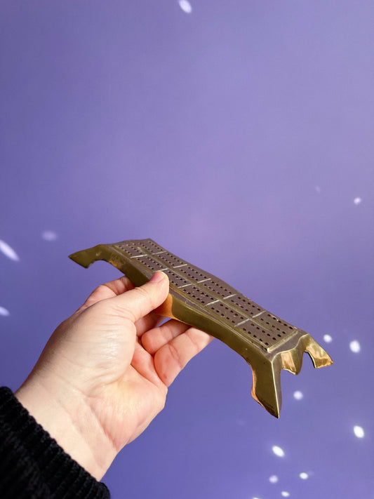 Vintage 1970s Ornate Brass Cribbage Board