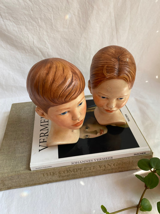 Vintage Handpainted Set of 2 Holland Mold Ceramic Boy & Girl Headbusts