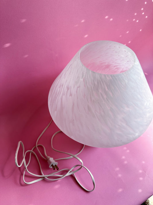 Vintage MCM Murano White Swirling Art Glass Mushroom Lamp Tested Works 12"X10"