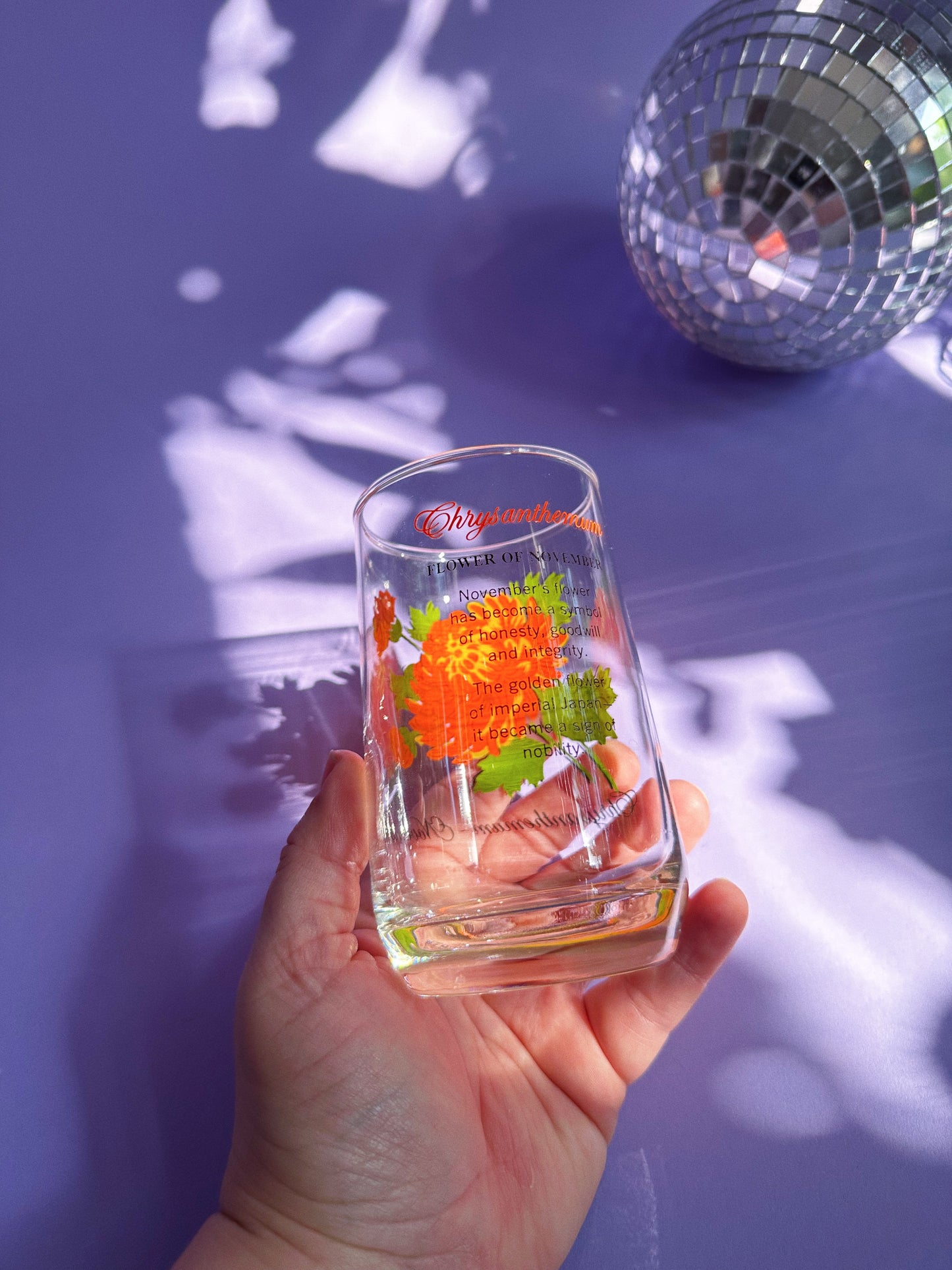 Vintage Floral Brockway Chrysanthemum November Medium Glass Tumbler