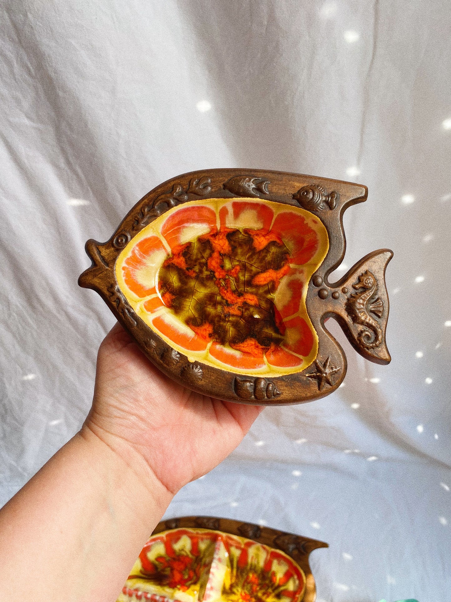 Vintage Treasure Craft Drip Glaze Pottery Fish Serving Dish