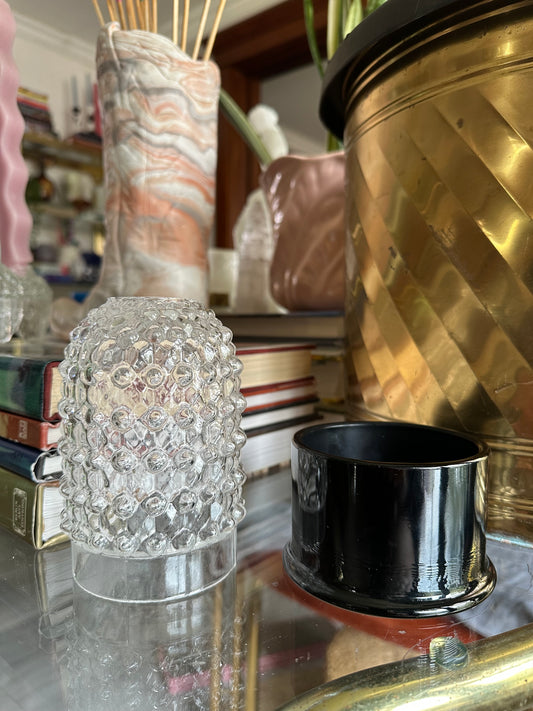 Mosser Hobnail Glass Courting Fairy Light Lamp with Black Glass Base