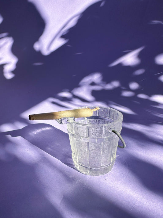 Small Glass Pail Ashtray / Match Holder W Handle