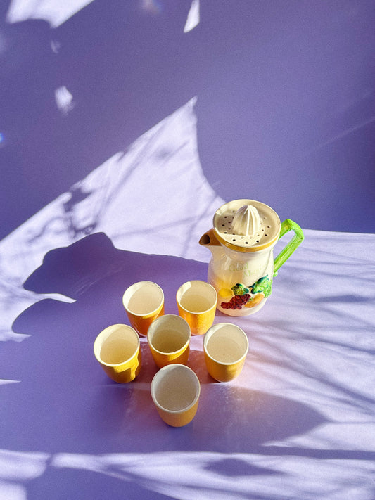 Vintage MCM Ceramic Juice Pitcher, Reamer & Cups - Japan