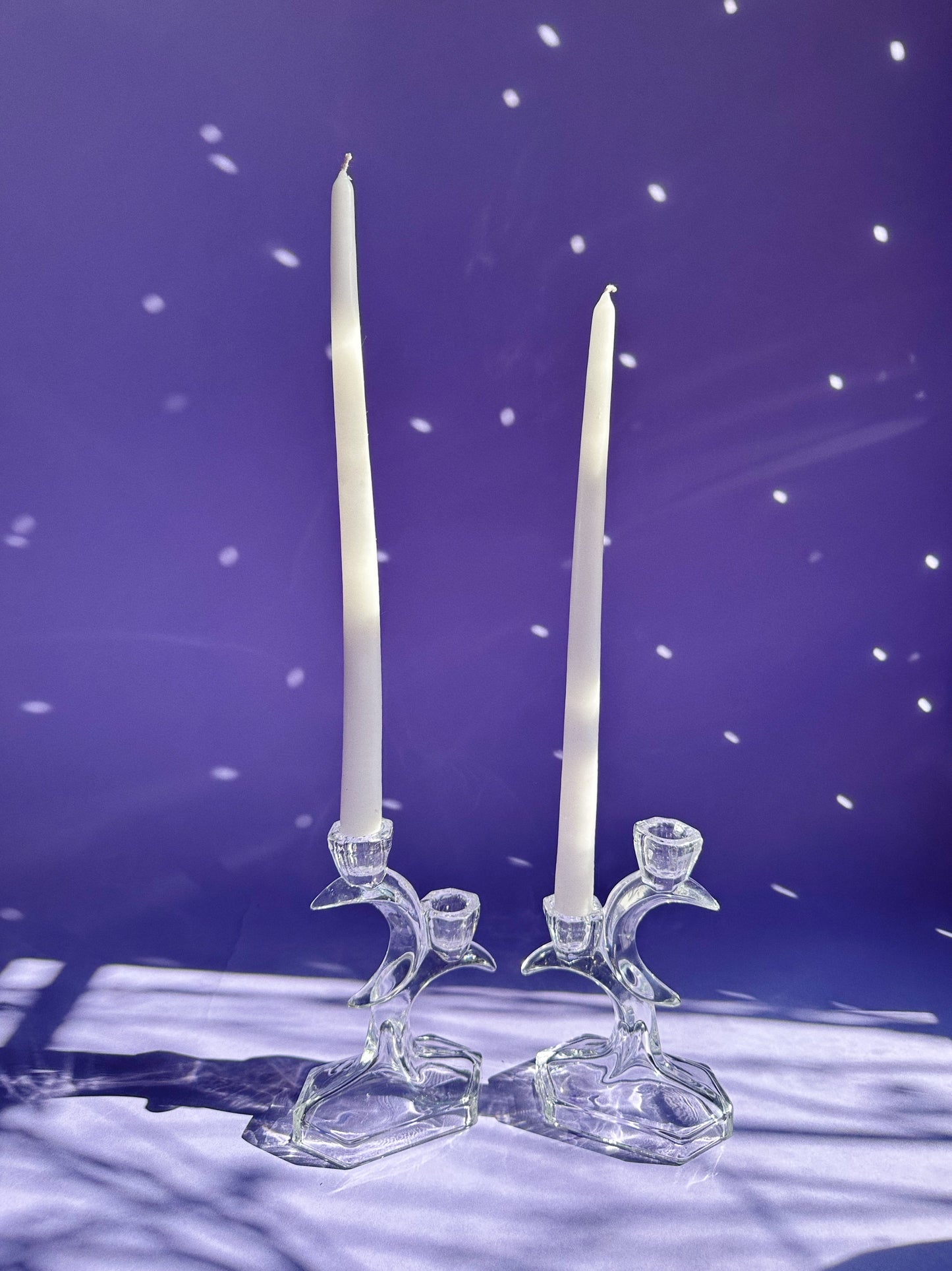 Vintage Manganese Crystal Moon Candlesticks