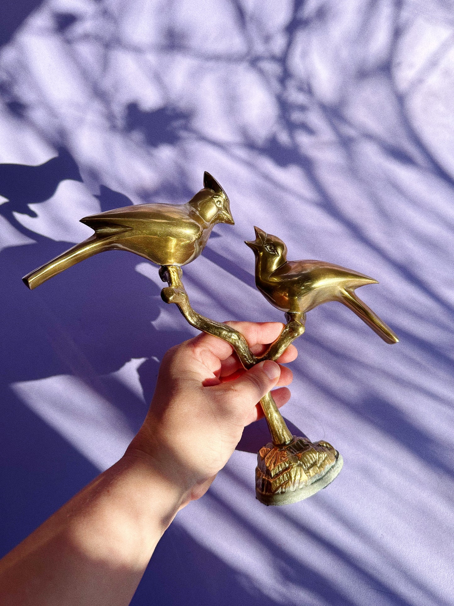 Vintage Heavy Brass Mom & Baby Bird Sculpture