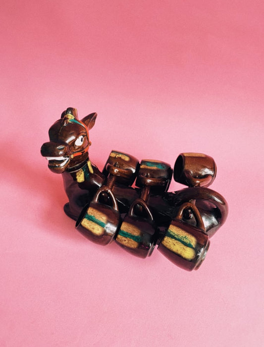 Vintage MCM Donkey Decanter With Six Shot Glasses