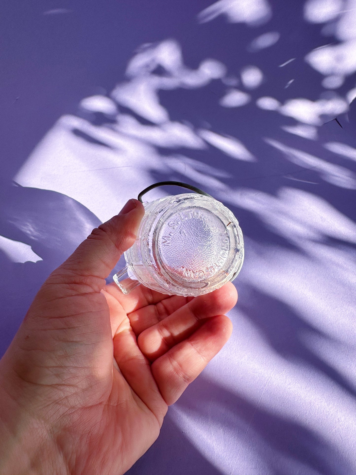 Small Glass Pail Ashtray / Match Holder W Handle