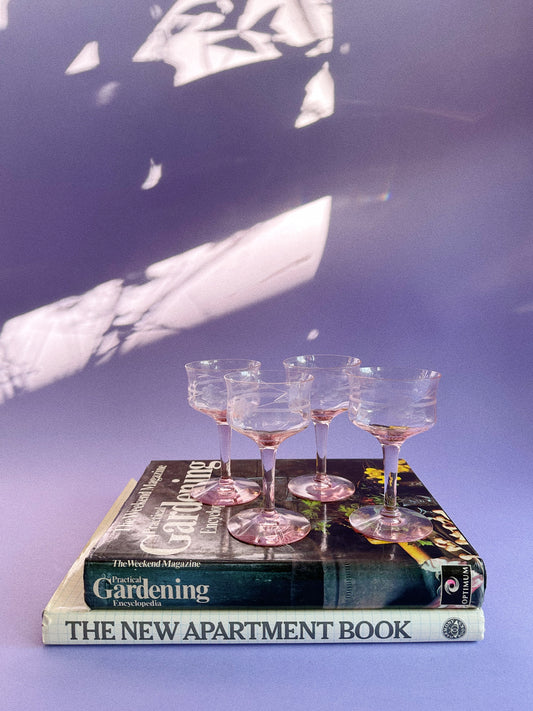 Vintage Pink Etched Champagne / Sparkling Coupes