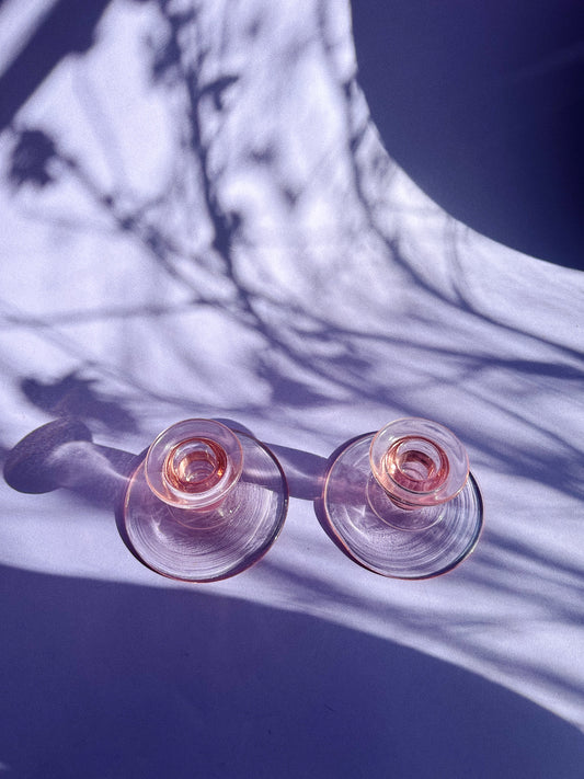 Vintage Pink Depression Glass Candlesticks