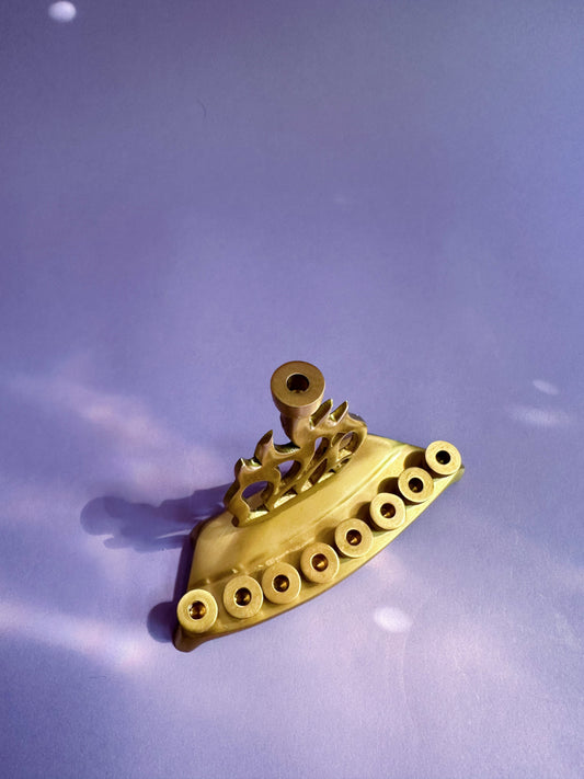 Small Brass Flame Menorah Hanukkah