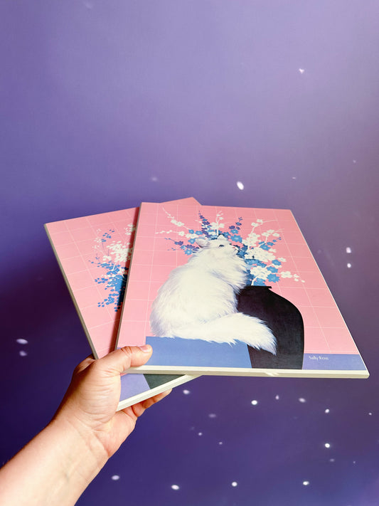 Vintage Pink White Cat Sally Ross Board Prints