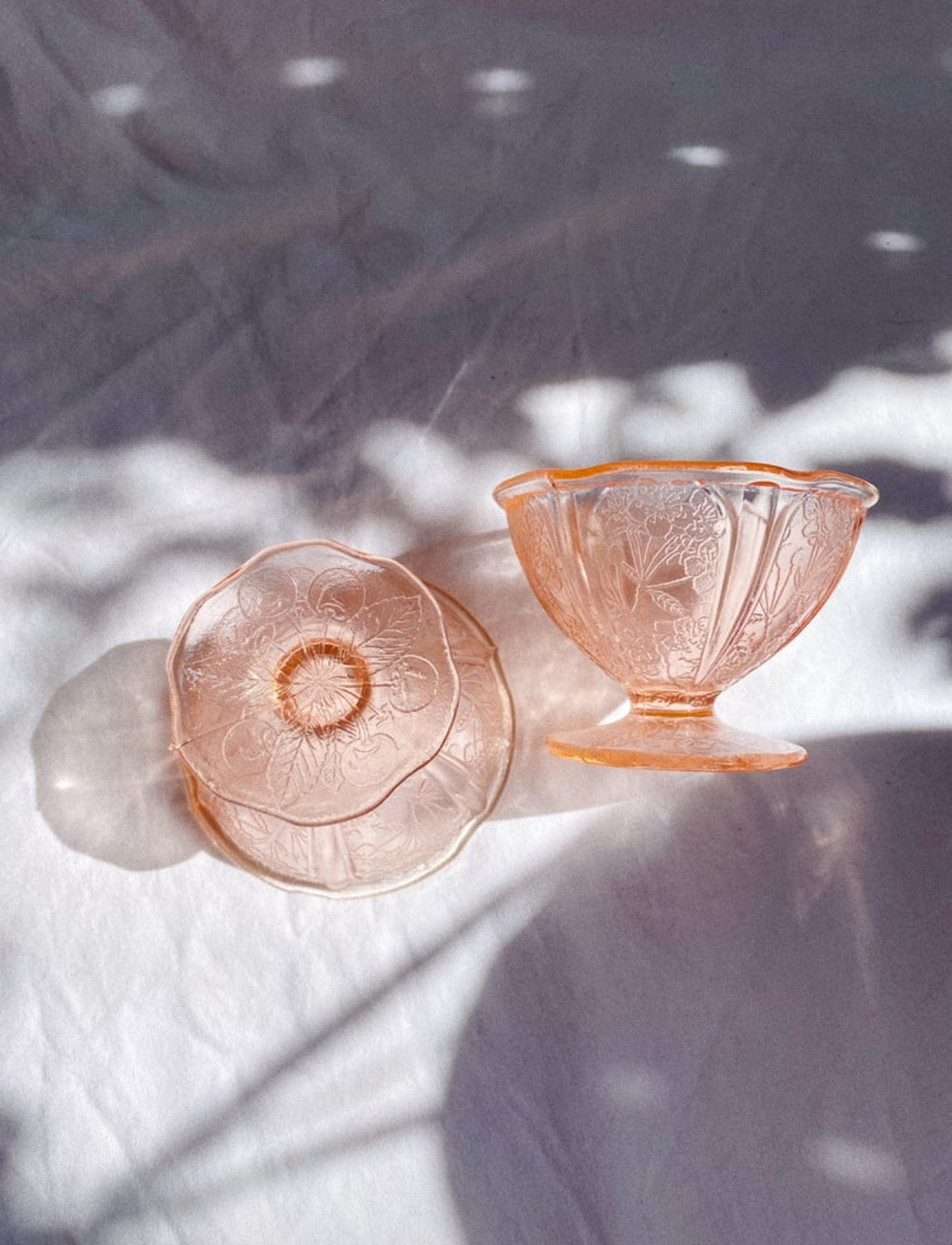 Vintage 1930s Cherry Blossom Jeanette Pink Depression Sherbet Glasses