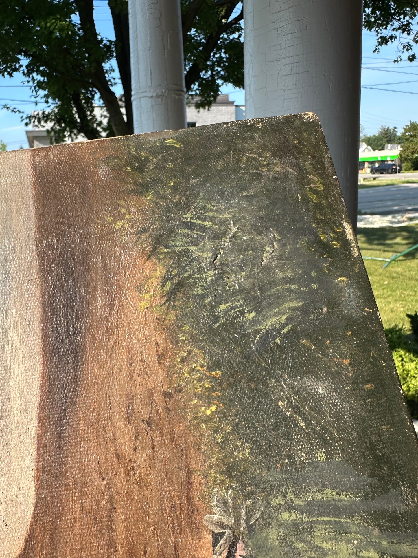 Victorian Oil-On-Canvas Young Lady By The Shore, Boat, Basket Flowers, Unframed